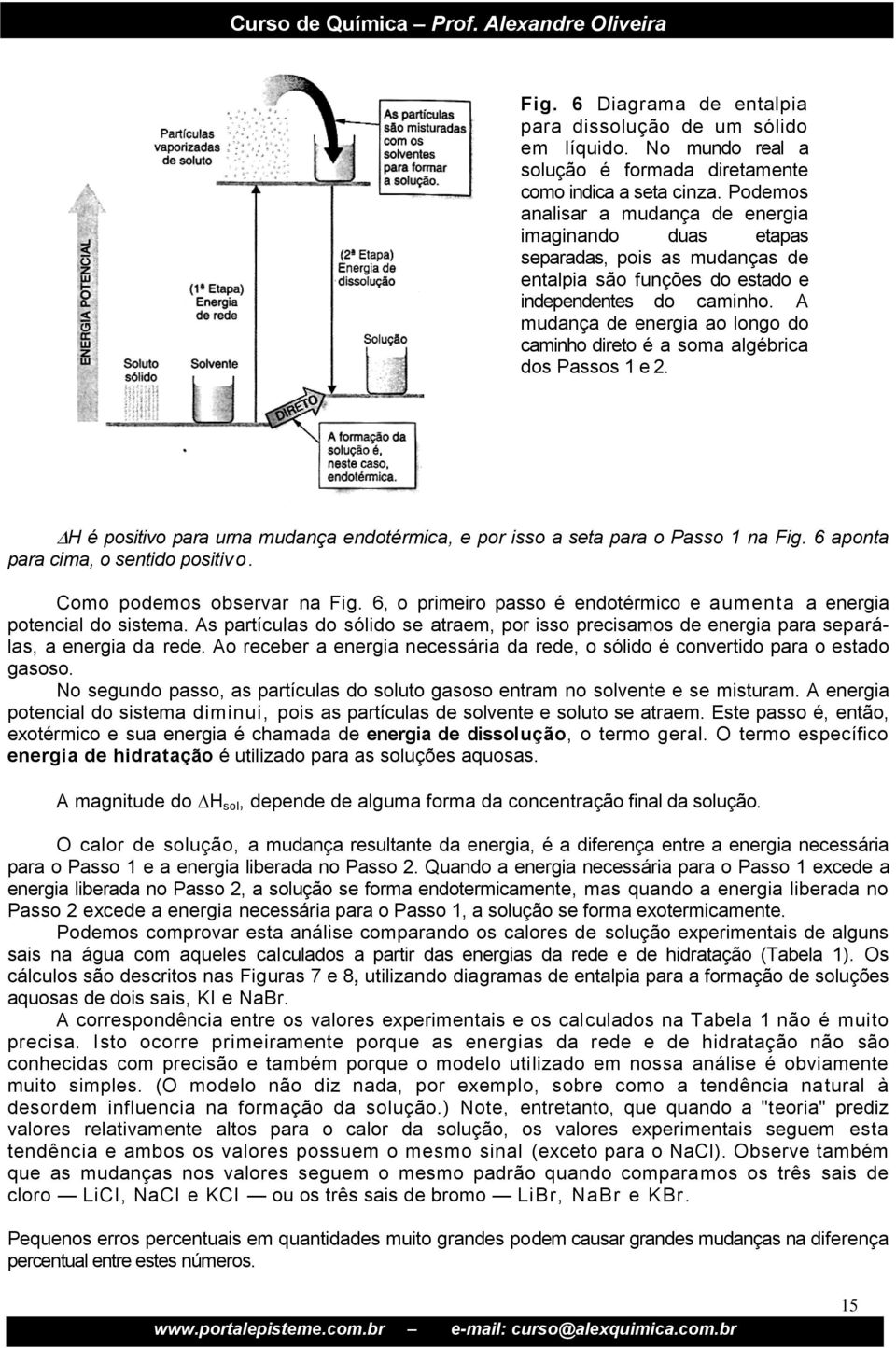 A mudança de energia ao longo do caminho direto é a soma algébrica dos Passos 1 e 2. H é positivo para urna mudança endotérmica, e por isso a seta para o Passo 1 na Fig.