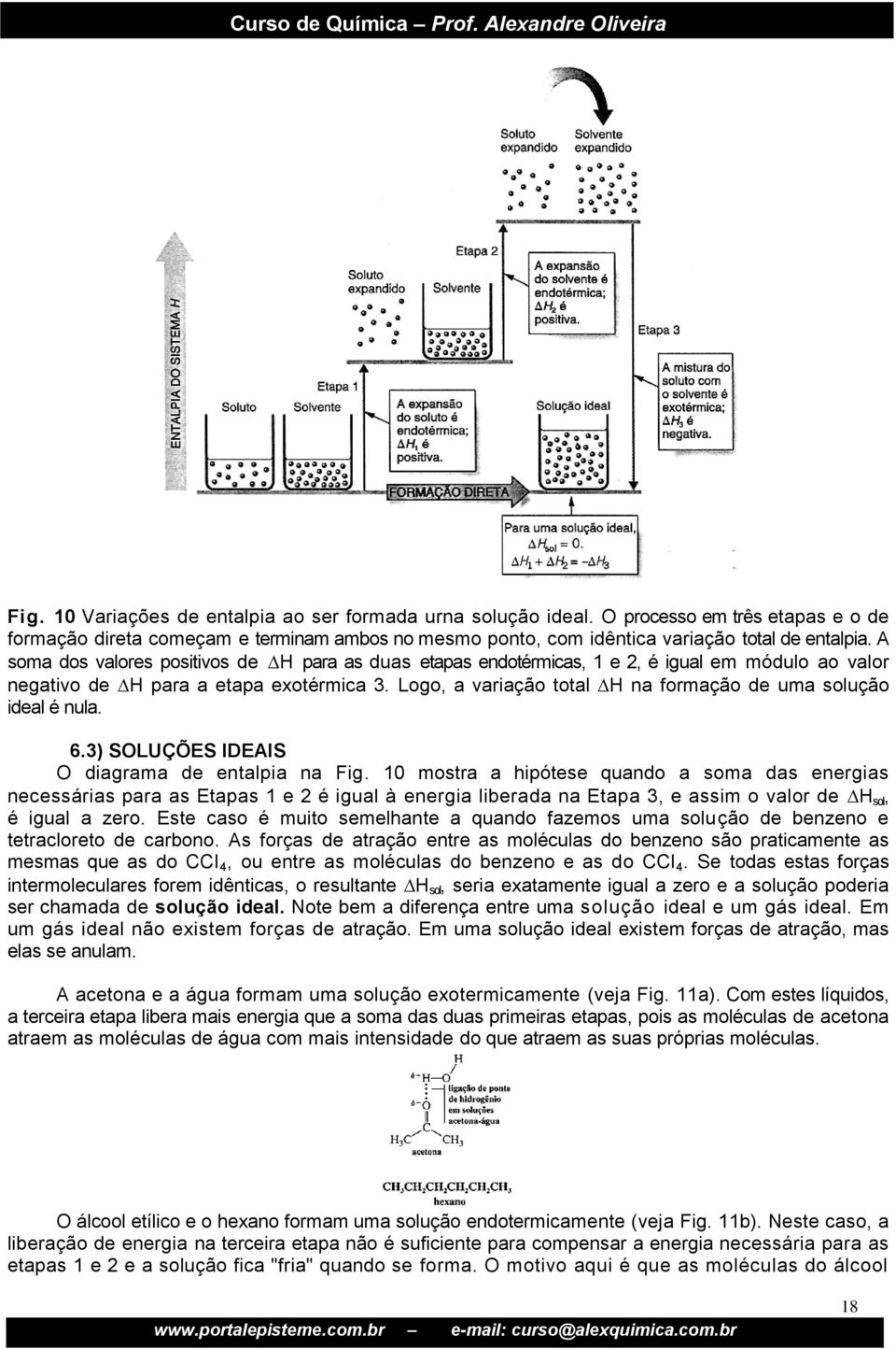 Logo, a variação total H na formação de uma solução ideal é nula. 6.3) SOLUÇÕES IDEAIS O diagrama de entalpia na Fig.