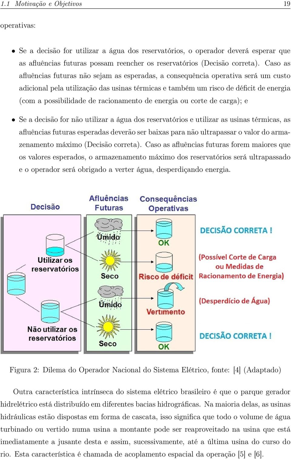 racionamento de energia ou corte de carga); e Se a decisão for não utilizar a água dos reservatórios e utilizar as usinas térmicas, as afluências futuras esperadas deverão ser baixas para não