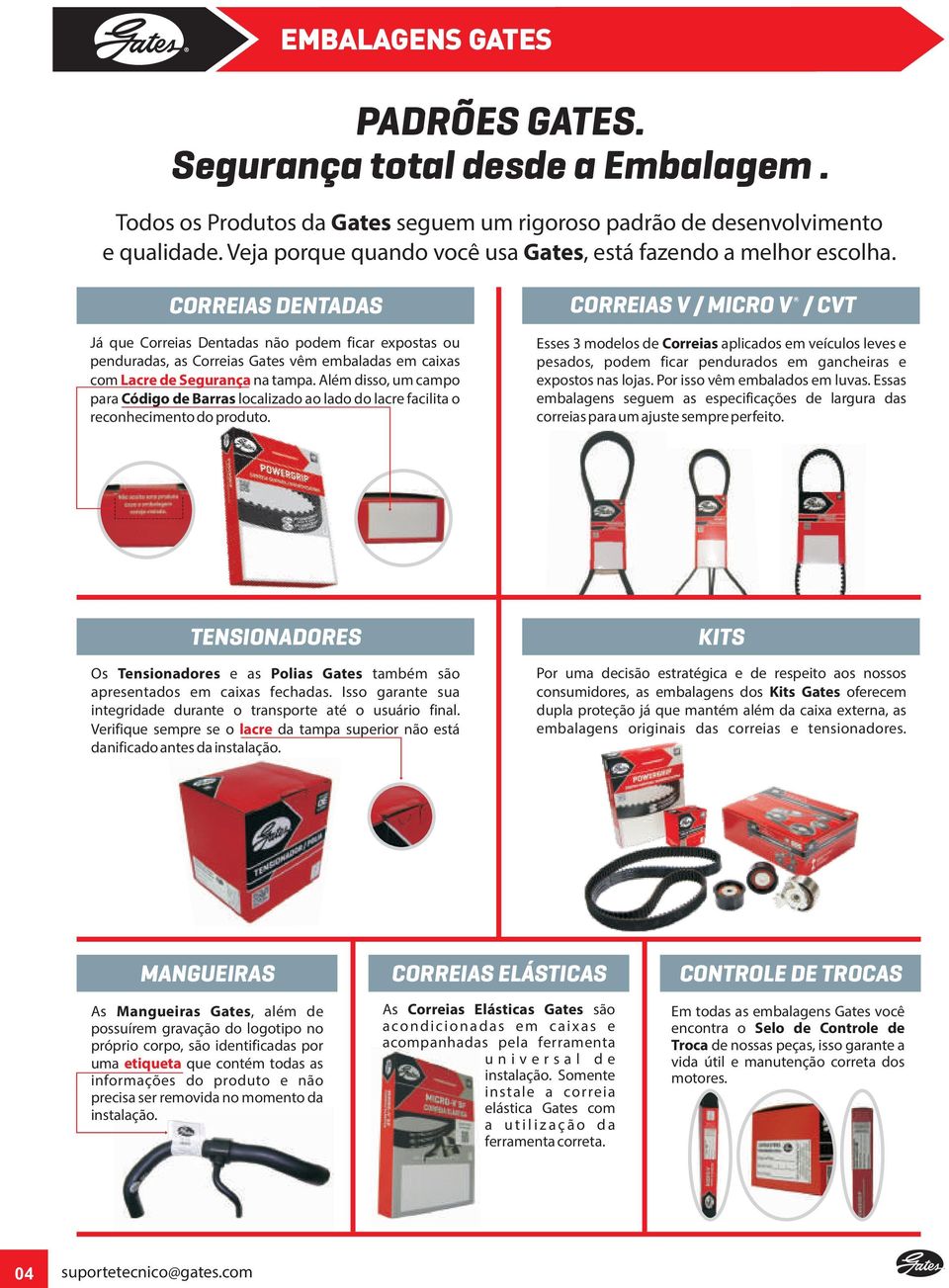 CORREIAS DENTADAS Já que Correias Dentadas não podem ficar expostas ou penduradas, as Correias Gates vêm embaladas em caixas com Lacre de Segurança na tampa.