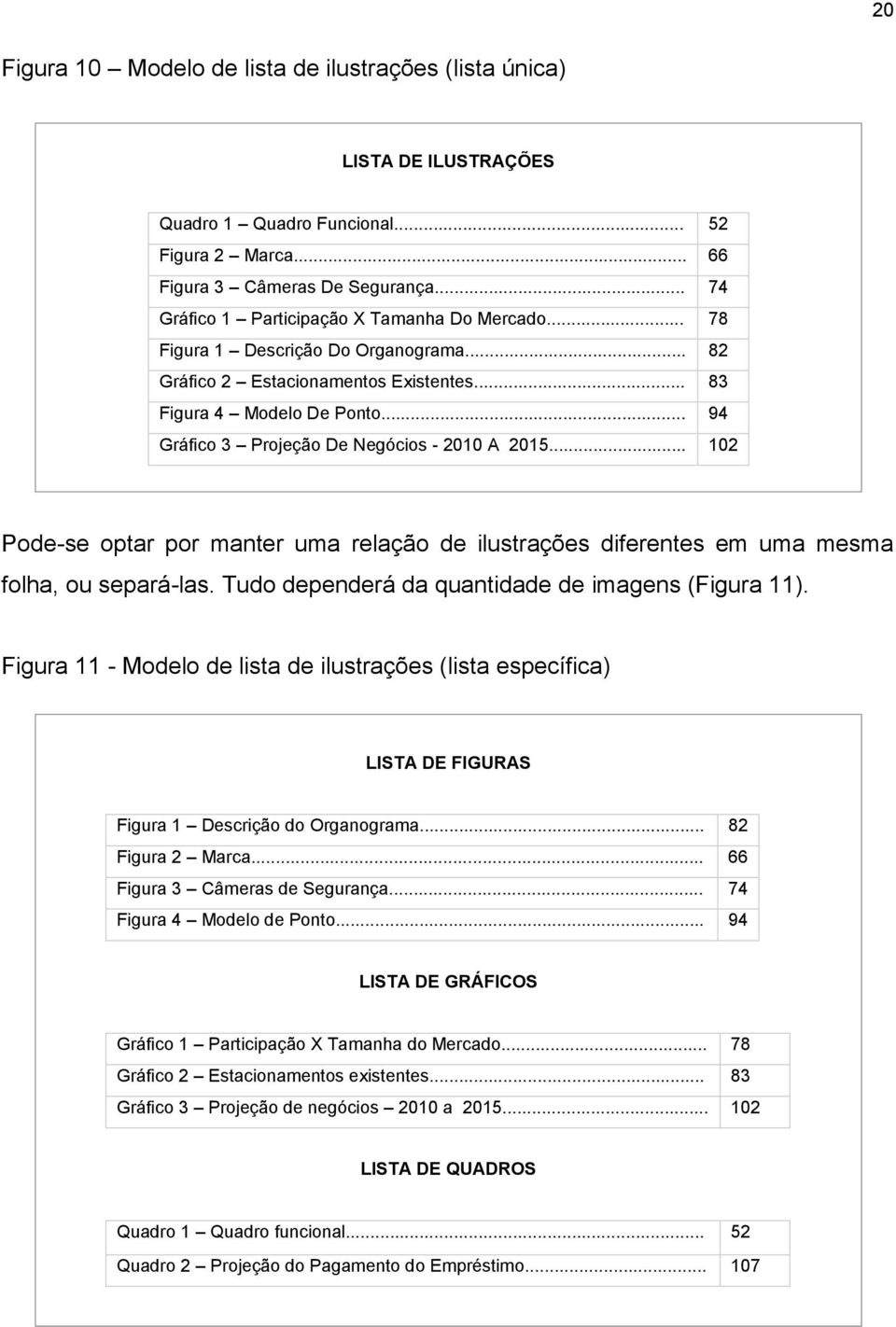 .. 94 Gráfico 3 Projeção De Negócios - 2010 A 2015... 102 Pode-se optar por manter uma relação de ilustrações diferentes em uma mesma folha, ou separá-las.