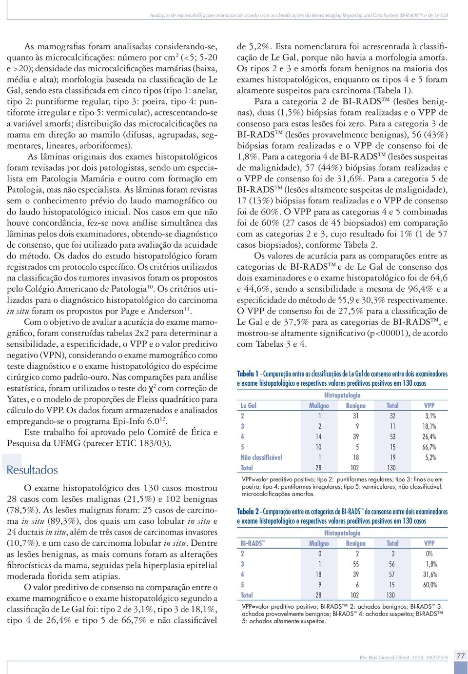 tipos (tipo 1: anelar, tipo 2: puntiforme regular, tipo 3: poeira, tipo 4: puntiforme irregular e tipo 5: vermicular), acrescentando-se a variável amorfa; distribuição das microcalcificações na mama