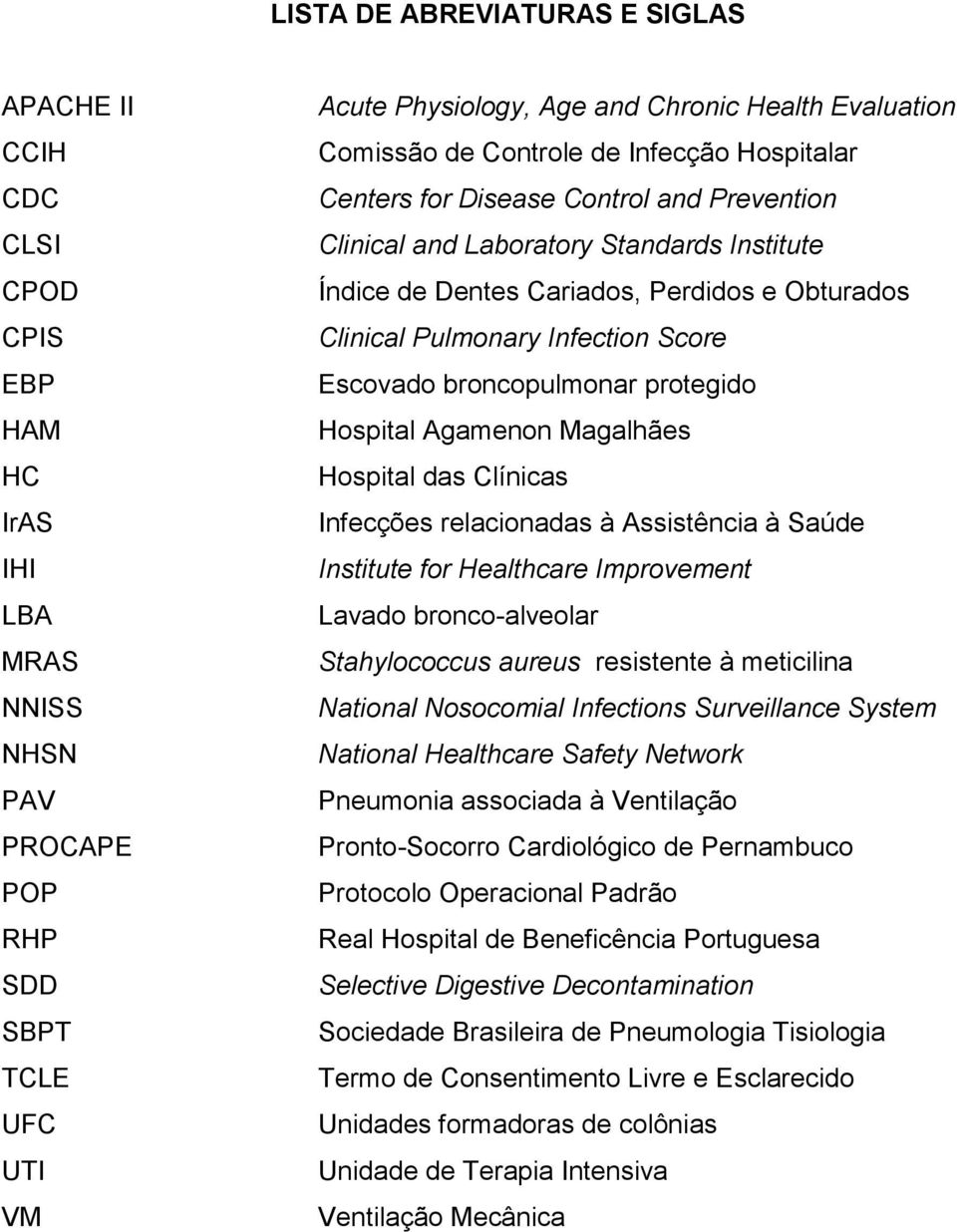 Pulmonary Infection Score Escovado broncopulmonar protegido Hospital Agamenon Magalhães Hospital das Clínicas Infecções relacionadas à Assistência à Saúde Institute for Healthcare Improvement Lavado