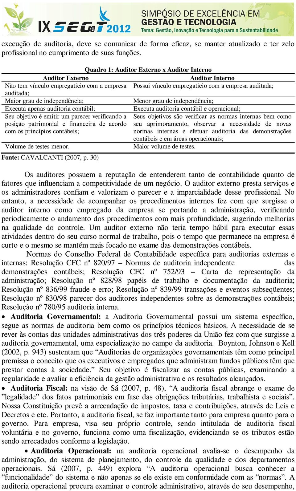 independência; Menor grau de independência; Executa apenas auditoria contábil; Executa auditoria contábil e operacional; Seu objetivo é emitir um parecer verificando a Seus objetivos são verificar as