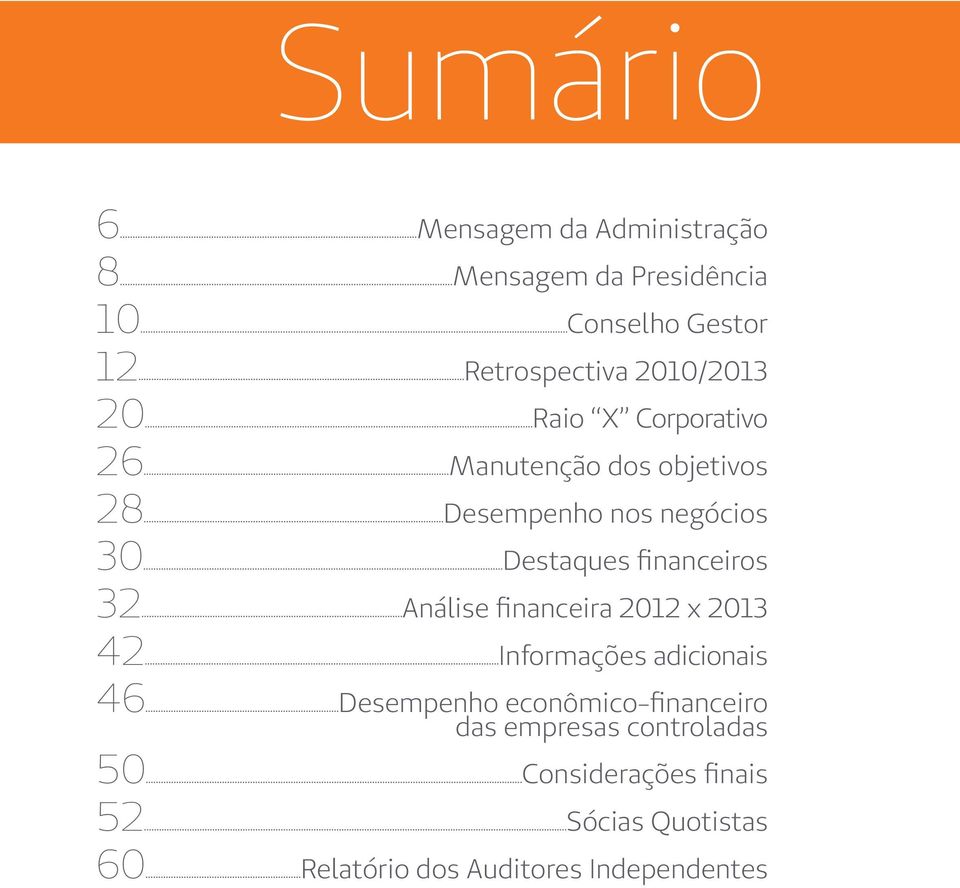 financeiros 32 Análise financeira 2012 x 2013 42 Informações adicionais 46 Desempenho