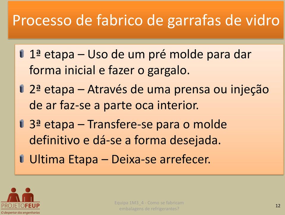 2ª etapa Através de uma prensa ou injeção de ar faz-se a parte oca