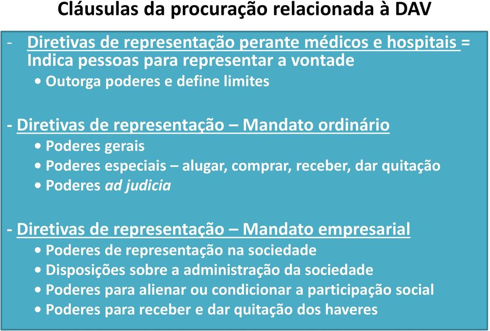 receber, dar quitação Poderes ad judicia - Diretivas de representação Mandato empresarial Poderes de representação na sociedade