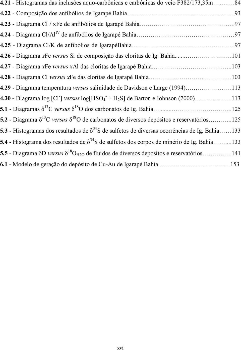 27 - Diagrama xfe versus xal das cloritas de Igarapé Bahia....103 4.28 - Diagrama Cl versus xfe das cloritas de Igarapé Bahia..103 4.29 - Diagrama temperatura versus salinidade de Davidson e Large (1994).