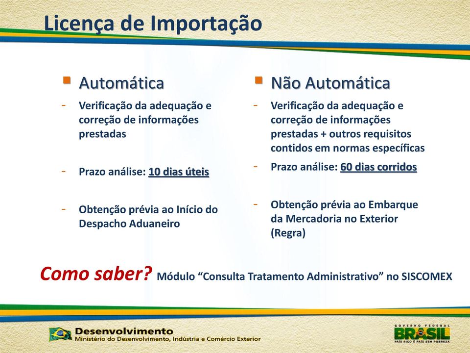 informações prestadas + outros requisitos contidos em normas específicas - Prazo análise: 60 dias corridos - Obtenção