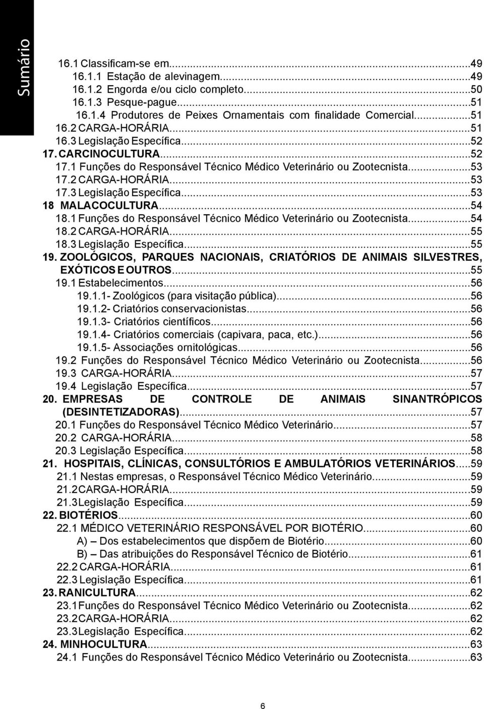 ..54 18.1 Funções do Responsável Técnico Médico Veterinário ou Zootecnista...54 18.2 CARGA-HORÁRIA...55 18.3 Legislação Específica...55 19.