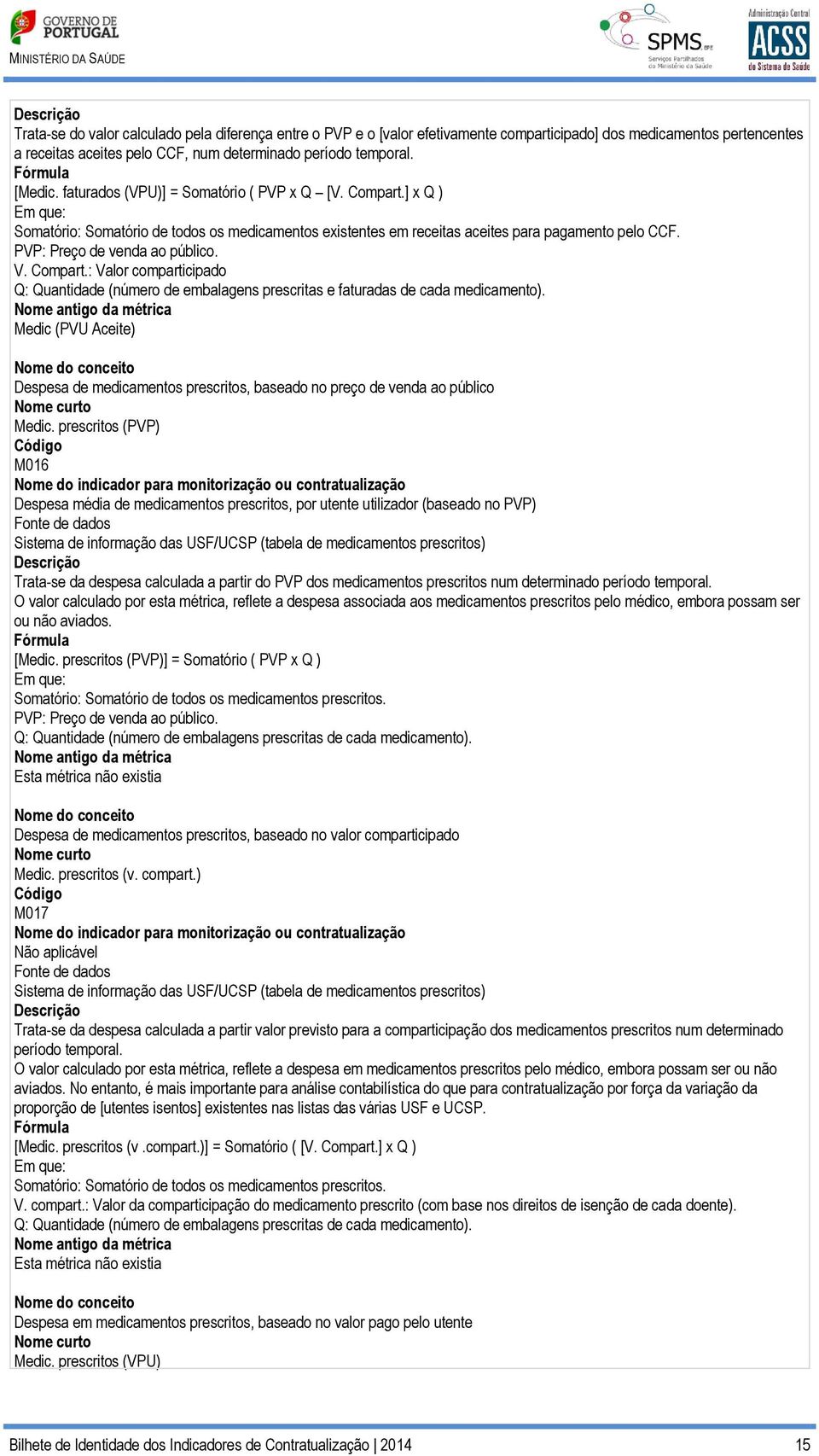 PVP: Preço de venda ao público. V. Compart.: Valor comparticipado Q: Quantidade (número de embalagens prescritas e faturadas de cada medicamento).