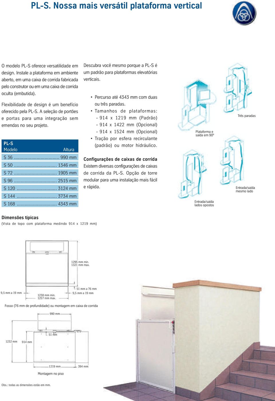 Percurso até 4343 mm com duas Flexibilidade de design é um benefício ou três paradas. oferecido pela PL-S.