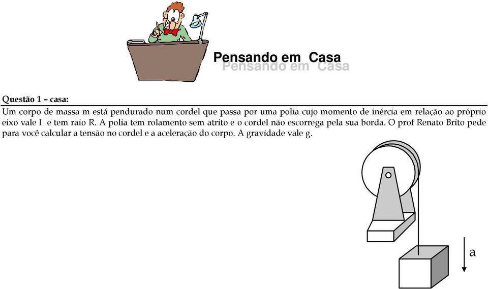 tem raio. A polia tem rolamento sem atrito e o cordel não escorrega pela sua borda.