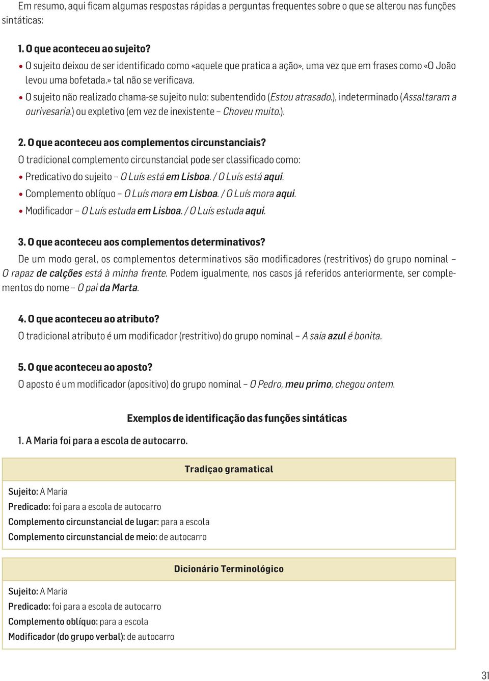 O sujeito não realizado chama-se sujeito nulo: subentendido (Estou atrasado.), indeterminado (Assaltaram a ourivesaria.) ou expletivo (em vez de inexistente Choveu muito.). 2.