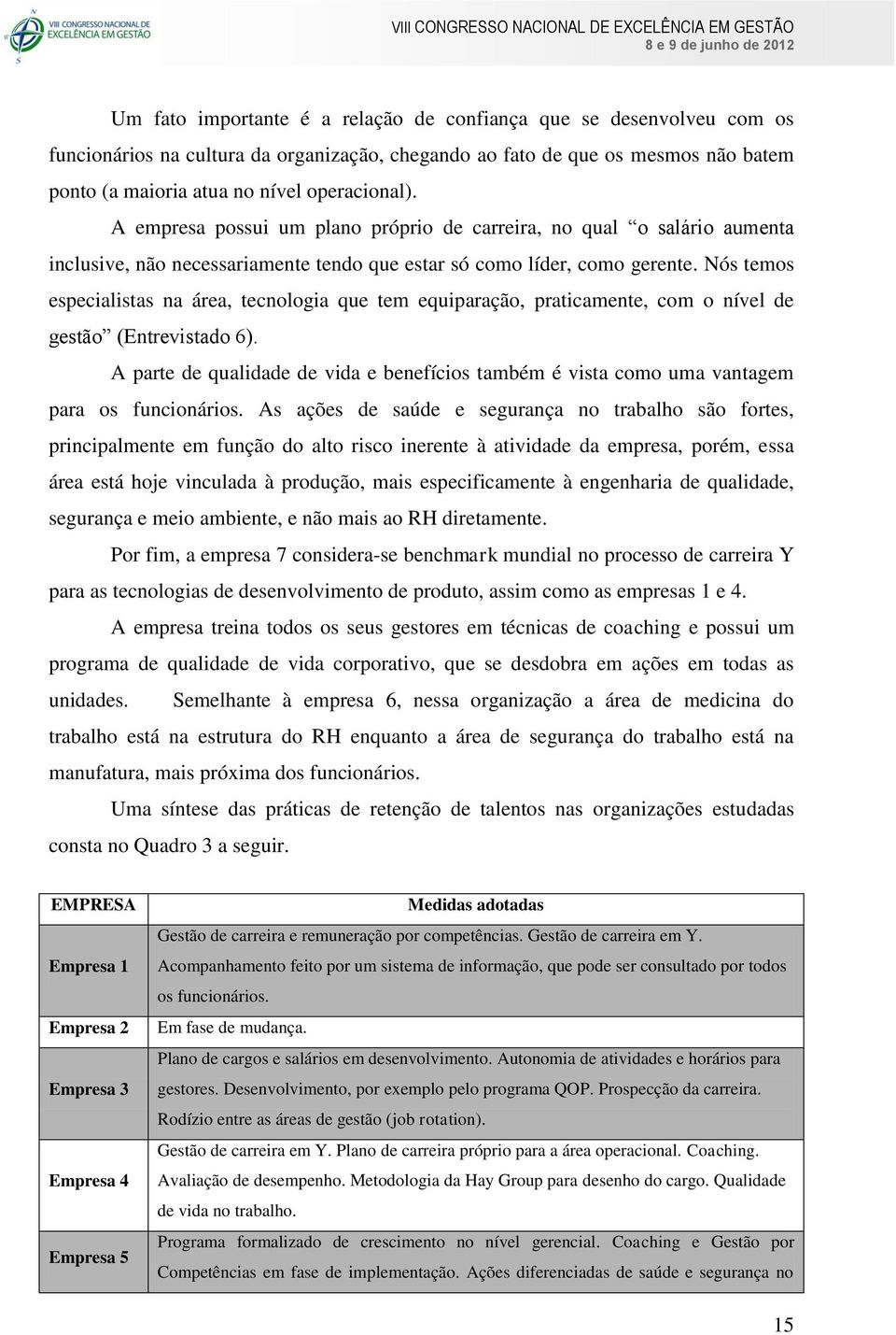 Nós temos especialistas na área, tecnologia que tem equiparação, praticamente, com o nível de gestão (Entrevistado 6).