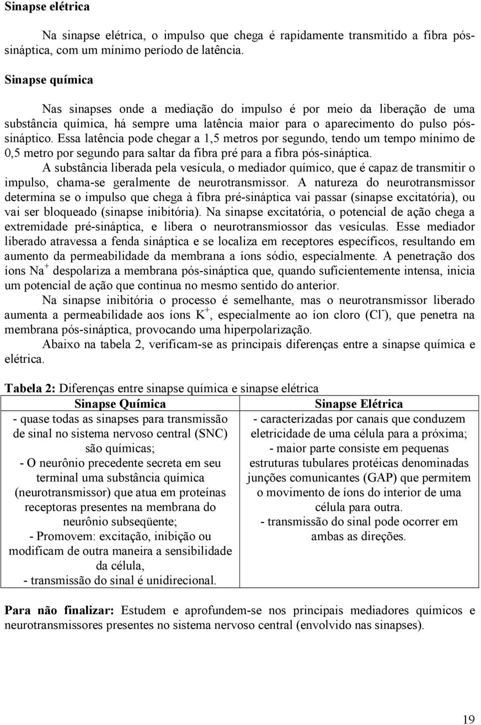 Essa latência pode chegar a 1,5 metros por segundo, tendo um tempo mínimo de 0,5 metro por segundo para saltar da fibra pré para a fibra pós-sináptica.