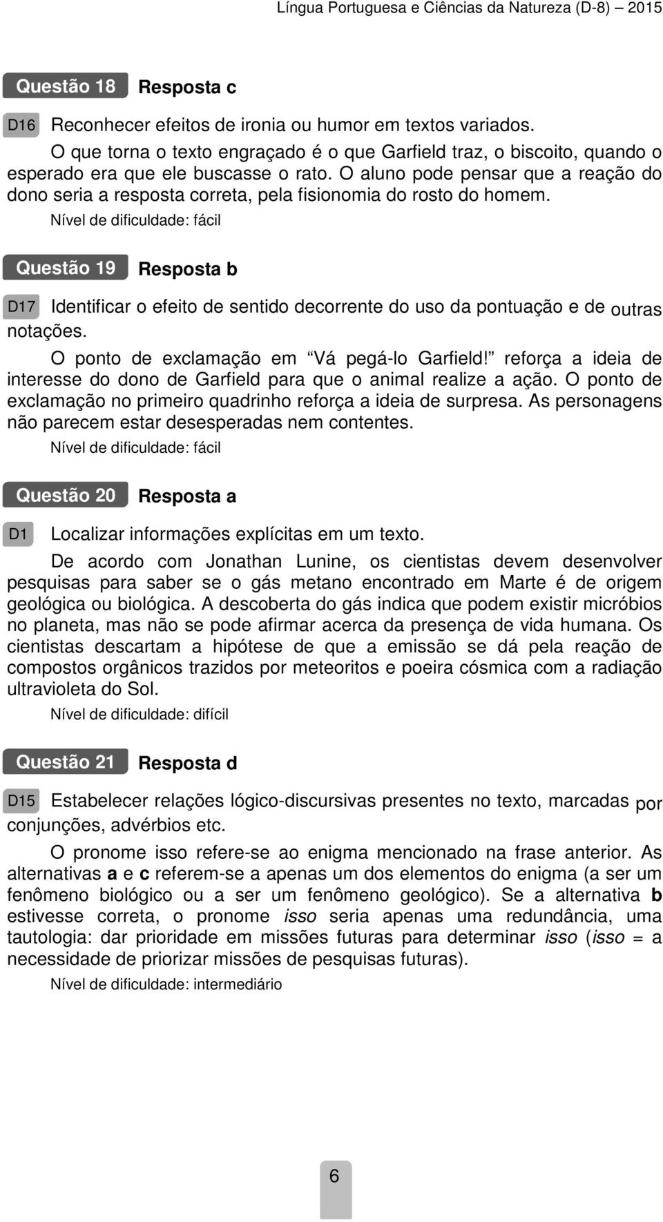 Questão 19 D17 Identificar o efeito de sentido decorrente do uso da pontuação e de outras notações. O ponto de exclamação em Vá pegá-lo Garfield!