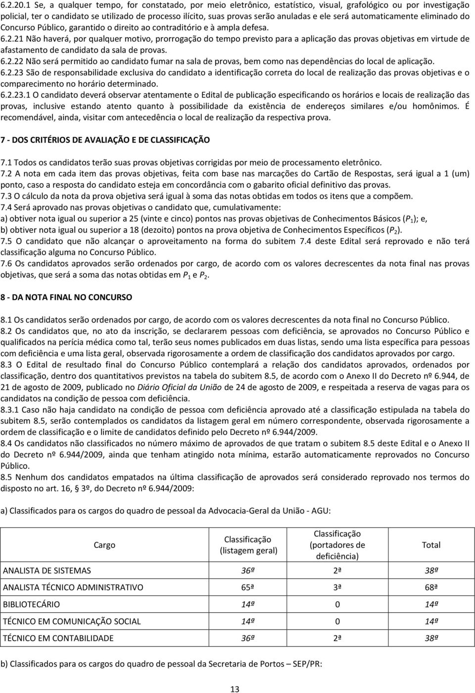 anuladas e ele será automaticamente eliminado do Concurso Público, garantido o direito ao contraditório e à ampla defesa. 6.2.