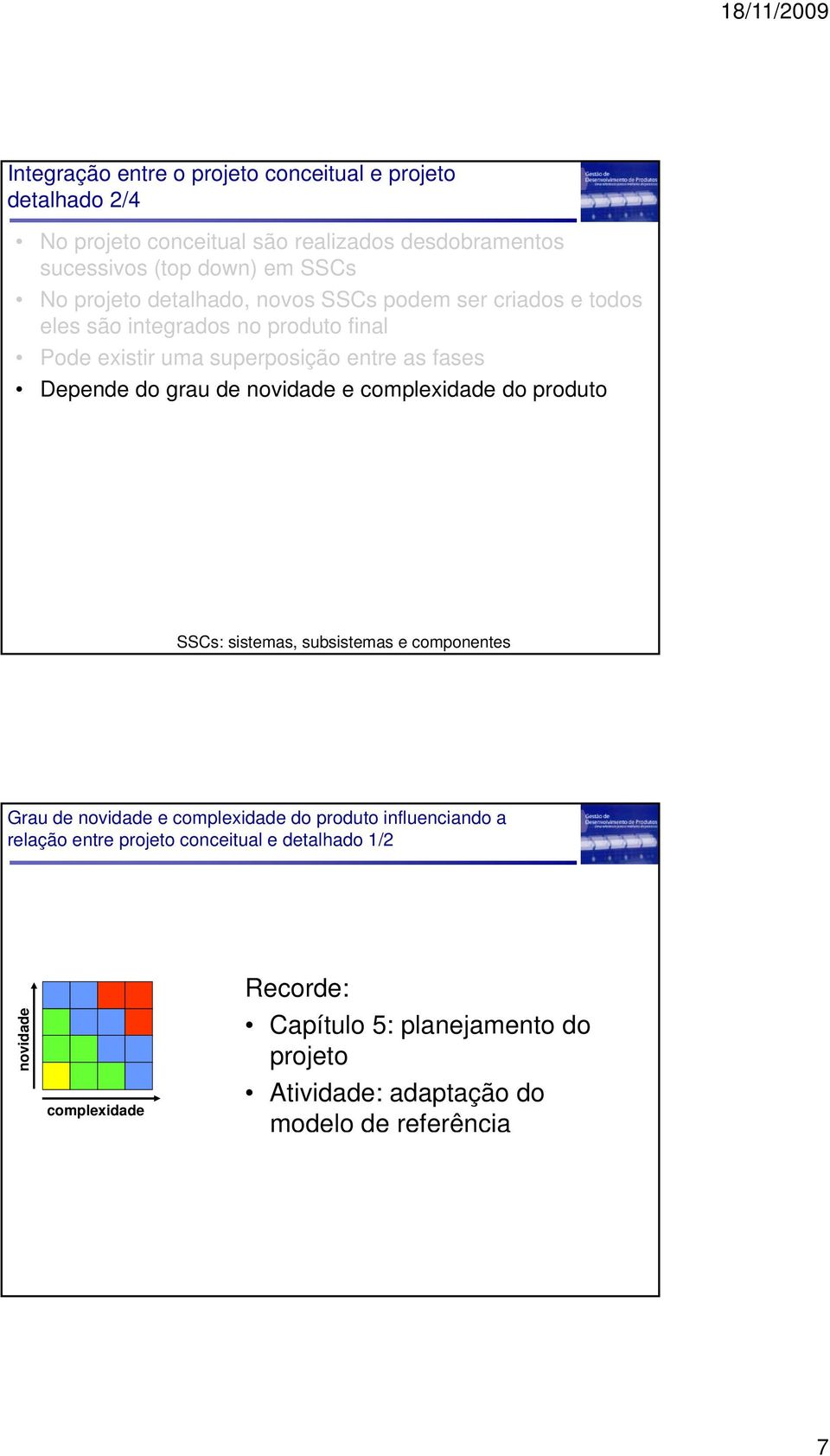 grau de novidade e complexidade do produto SSCs: sistemas, subsistemas e componentes Grau de novidade e complexidade do produto influenciando a