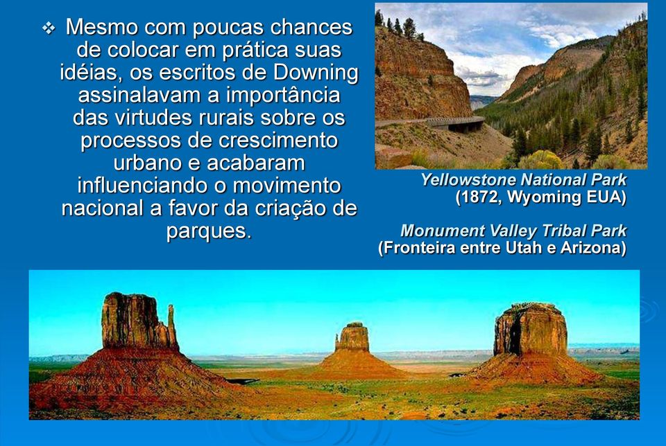 acabaram influenciando o movimento nacional a favor da criação de parques.