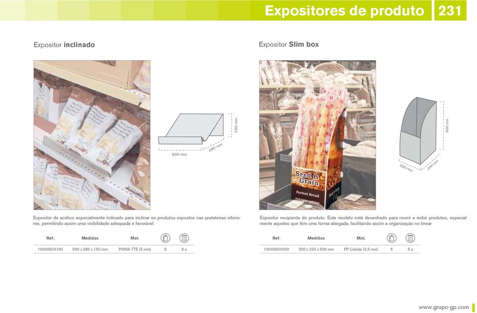 Expositor recipiente de produto.