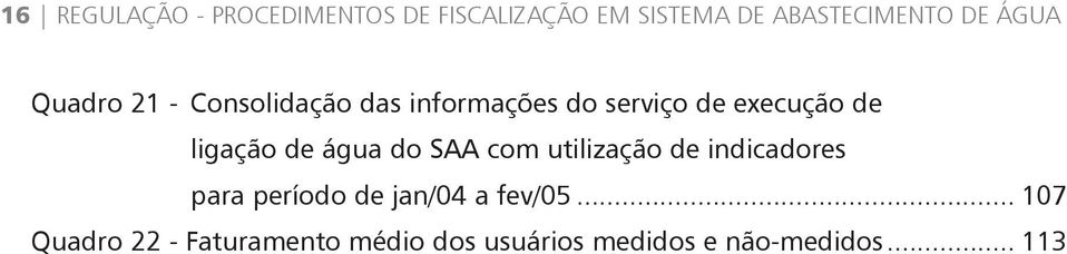 ligação de água do SAA com utilização de indicadores para período de jan/04 a