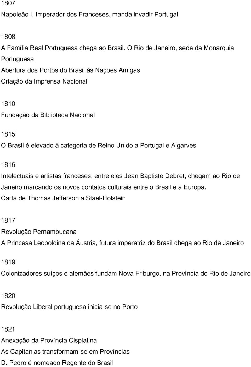 Reino Unido a Portugal e Algarves 1816 Intelectuais e artistas franceses, entre eles Jean Baptiste Debret, chegam ao Rio de Janeiro marcando os novos contatos culturais entre o Brasil e a Europa.