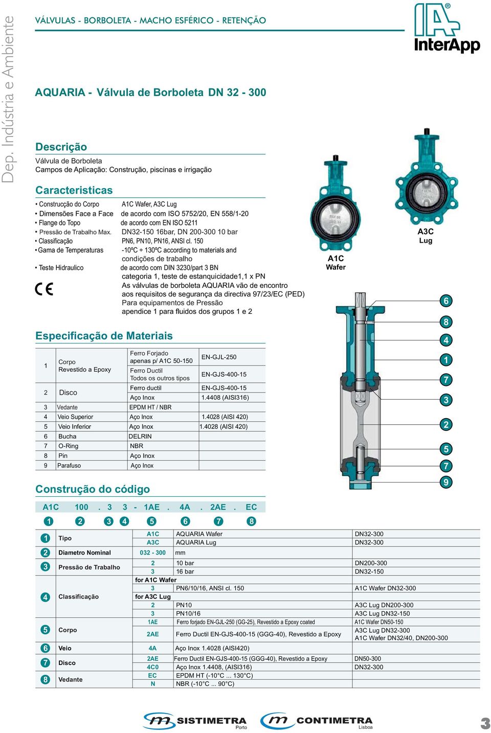 150 Gama de Temperaturas -10ºC 10ºC according to materials and condições de trabalho Teste Hidraulico de acordo com DIN 20/part BN categoria 1, teste de estanquicidade1,1 x PN As válvulas de