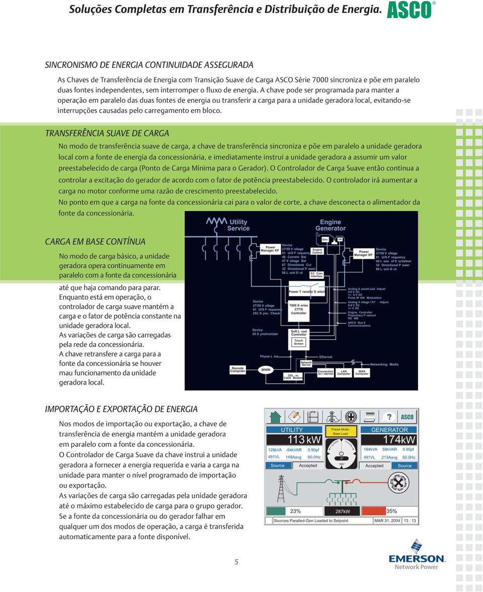 A chave pode ser programada para manter a operação em paralelo das duas fontes de energia ou transferir a carga para a unidade geradora local, evitando-se interrupções causadas pelo carregamento em