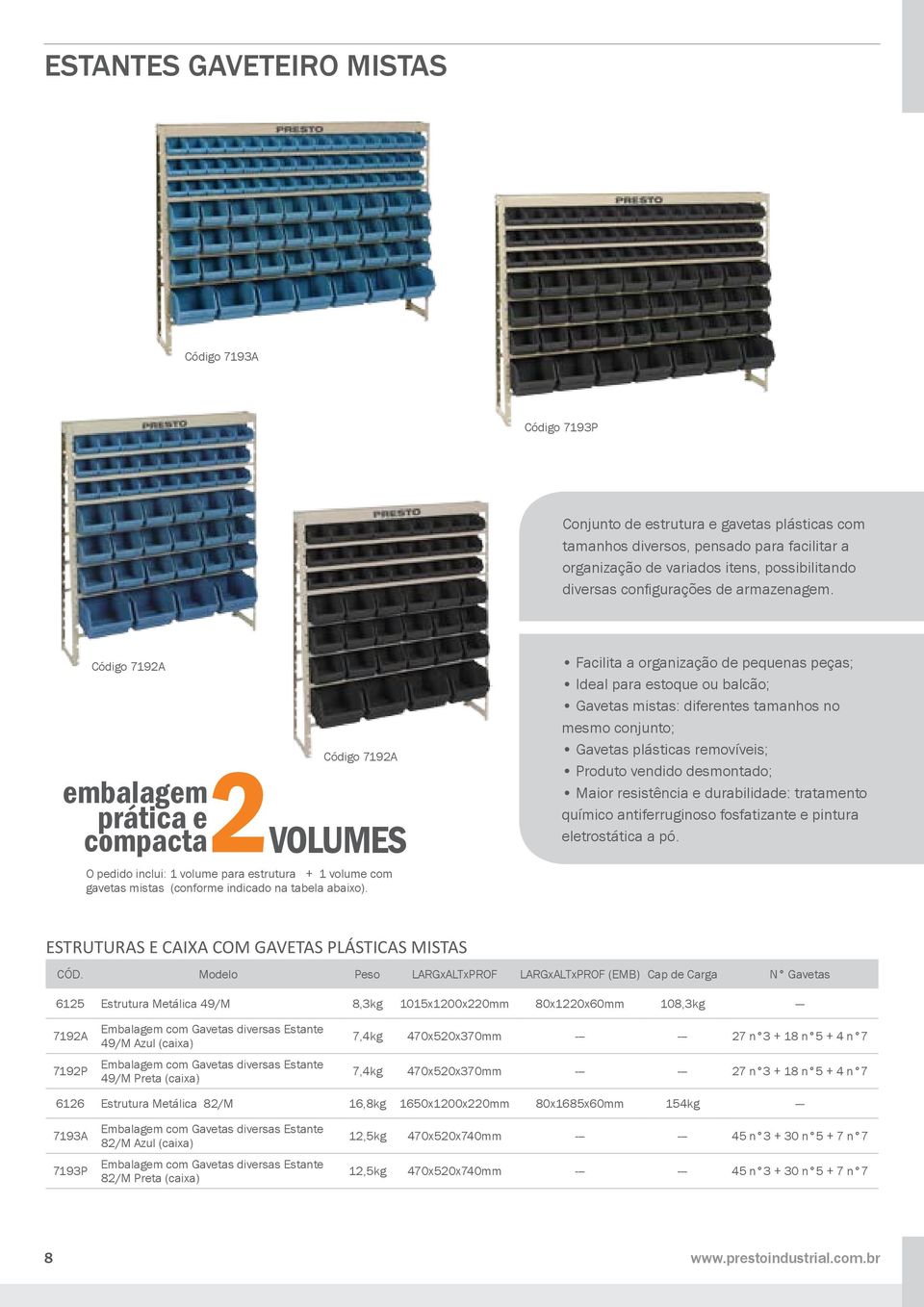 Código 7192A embalagem prática e compacta Código 7192A 2VOLUMES O pedido inclui: 1 volume para estrutura + 1 volume com gavetas mistas (conforme indicado na tabela abaixo).