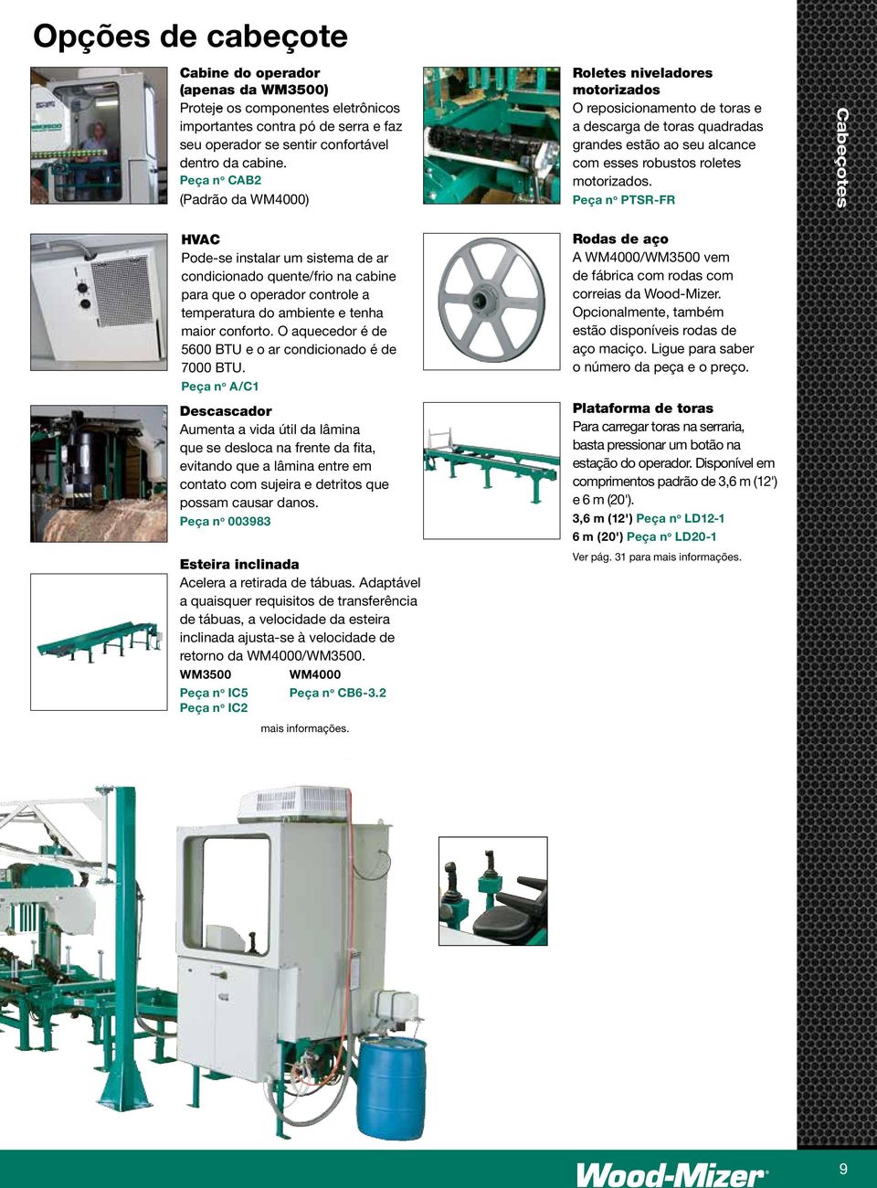 Peça n o PTSR-FR Cabeçotes HVAC Pode-se instalar um sistema de ar condicionado quente/frio na cabine para que o operador controle a temperatura do ambiente e tenha maior conforto.