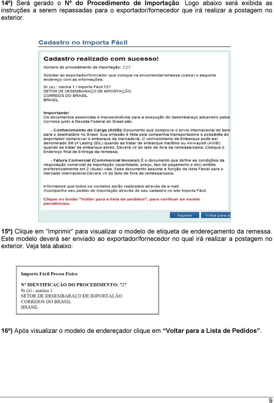 exterior. 15º) Clique em Imprimir para visualizar o modelo de etiqueta de endereçamento da remessa.