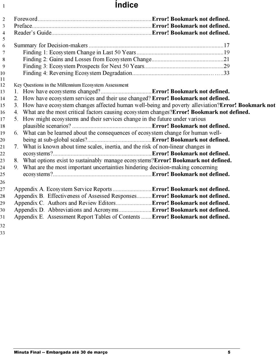 .... Key Questions in the Millennium Ecosystem Assessment 1. How have ecosystems changed?...error! Bookmark not defined.. How have ecosystem services and their use changed? Error!