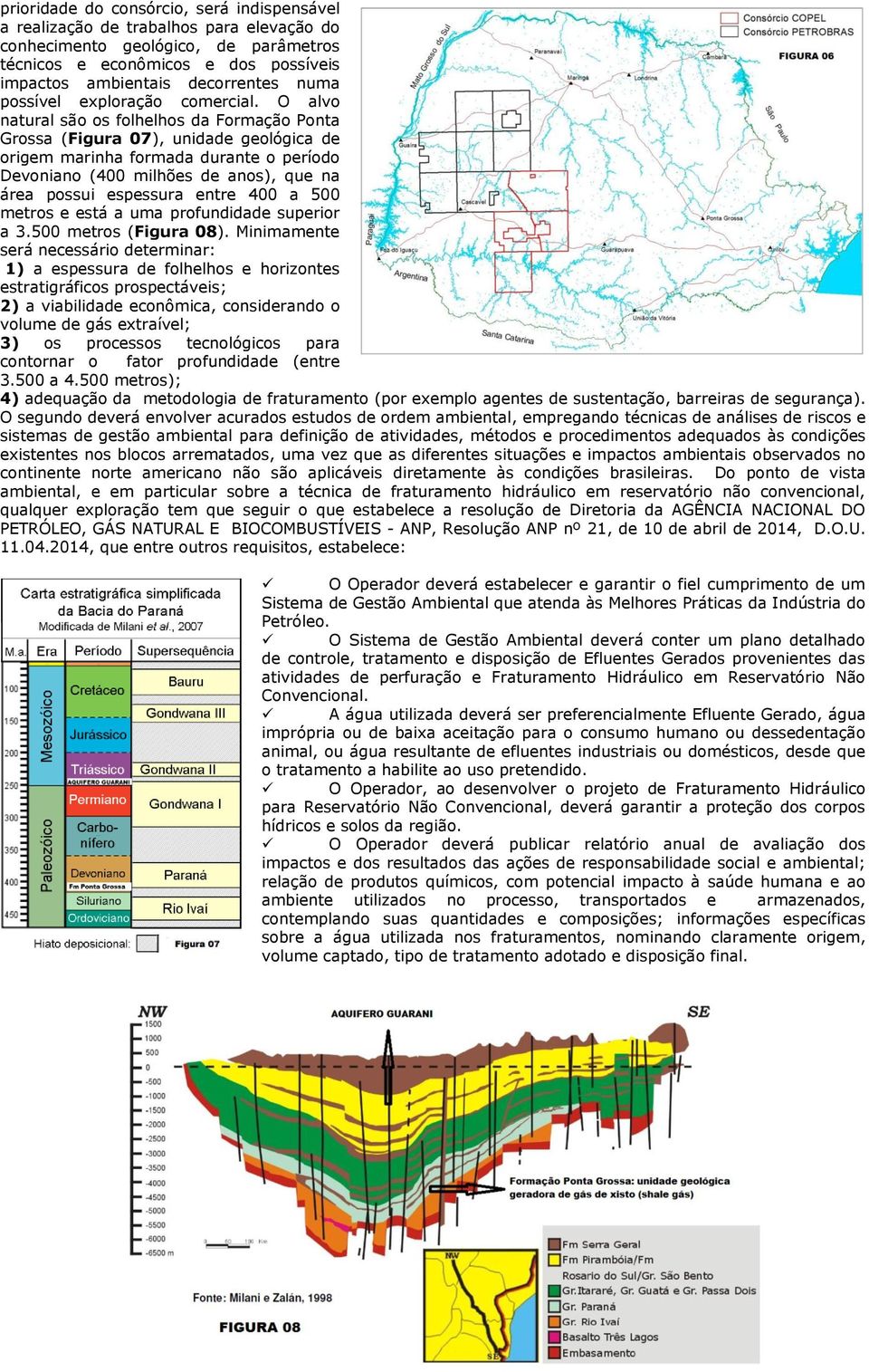 O alvo natural são os folhelhos da Formação Ponta Grossa (Figura 07), unidade geológica de origem marinha formada durante o período Devoniano (400 milhões de anos), que na área possui espessura entre