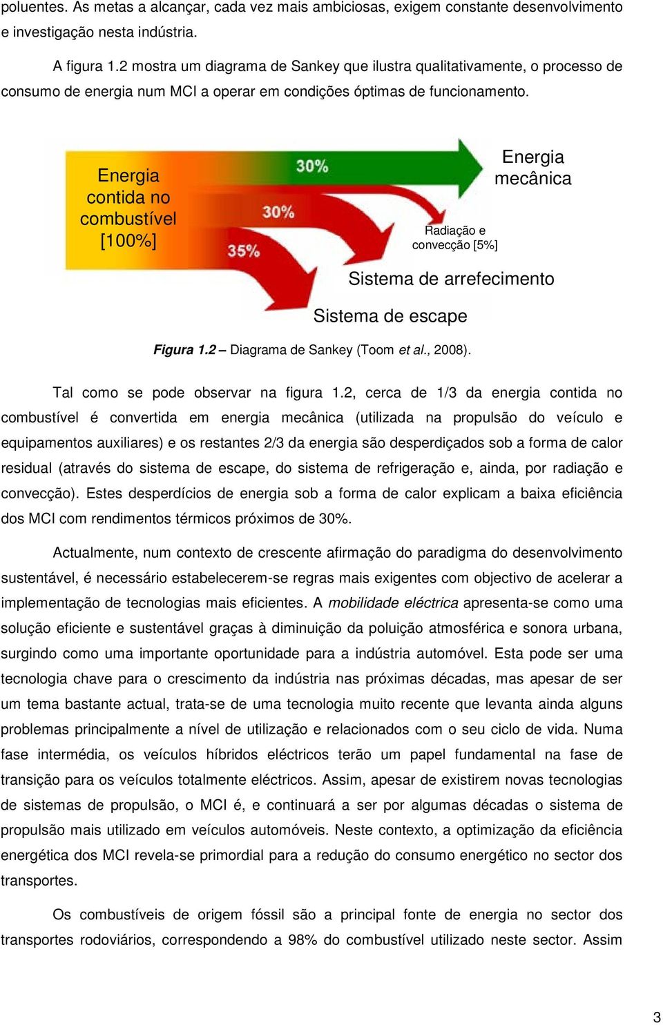 Energia contida no combustível [100%] Radiação e convecção [5%] Energia mecânica Sistema de arrefecimento Sistema de escape Figura 1.2 Diagrama de Sankey (Toom et al., 2008).