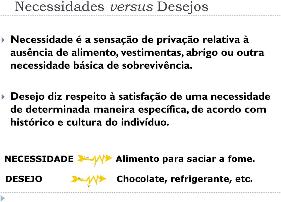 Desejo diz respeito à satisfação de uma necessidade de determinada maneira específica, de