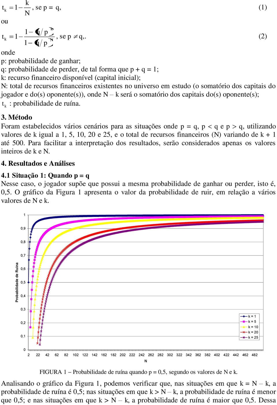 estudo (o somatório dos capitais do jogador e do(s) oponente(s)), onde será o somatório dos capitais do(s) oponente(s); t : probabilidade de ruína. 3.