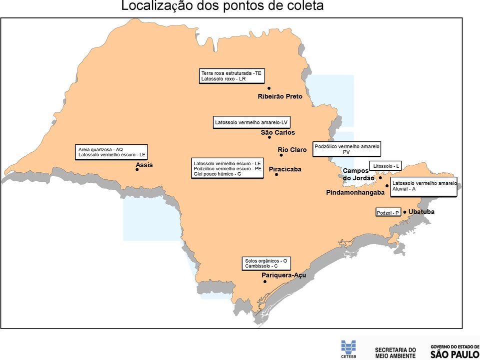 Latossolo vermelho escuro - LE Podzólico vermelho escuro - PE Glei pouco húmico - G Piracicaba Campos do Jordão