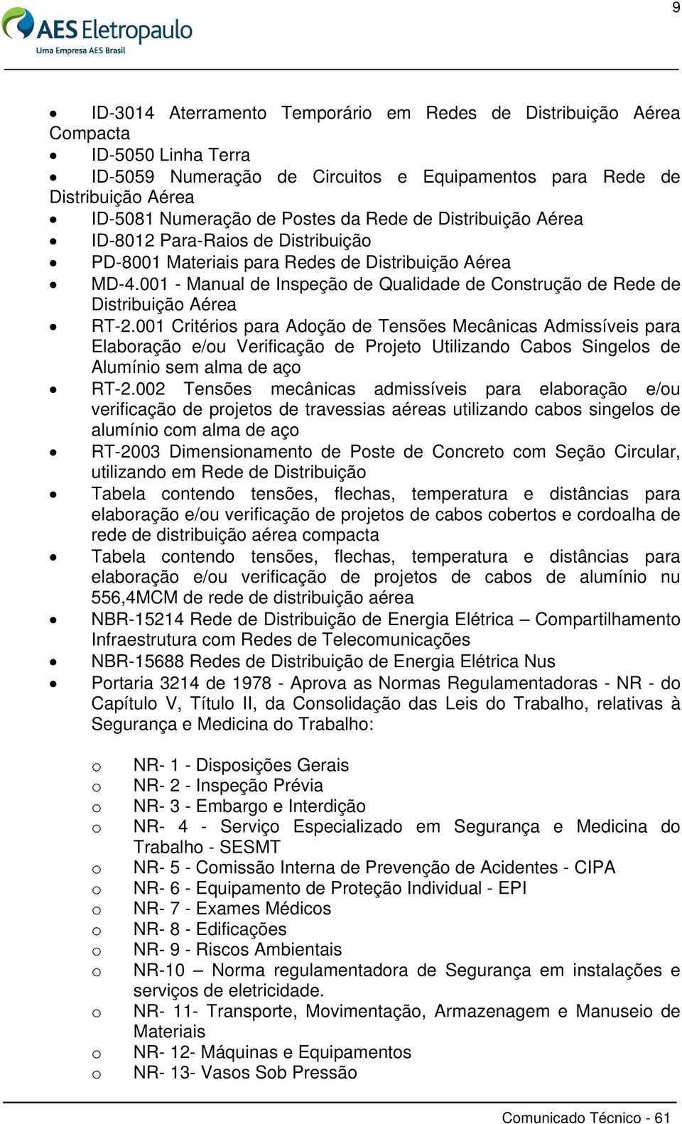 001 - Manual de Inspeção de Qualidade de Construção de Rede de Distribuição Aérea RT-2.