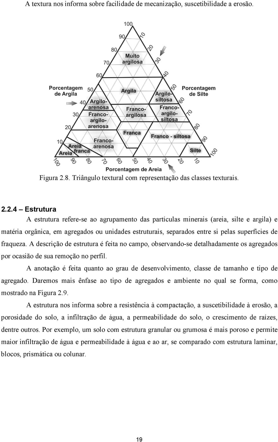 2.4 Estrutura A estrutura refere-se ao agrupamento das partículas minerais (areia, silte e argila) e matéria orgânica, em agregados ou unidades estruturais, separados entre si pelas superfícies de