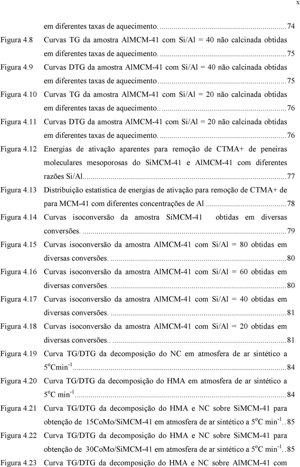 10 Curvas TG da amostra AlMCM-41 com Si/Al = 20 não calcinada obtidas em diferentes taxas de aquecimento.....76 Figura 4.