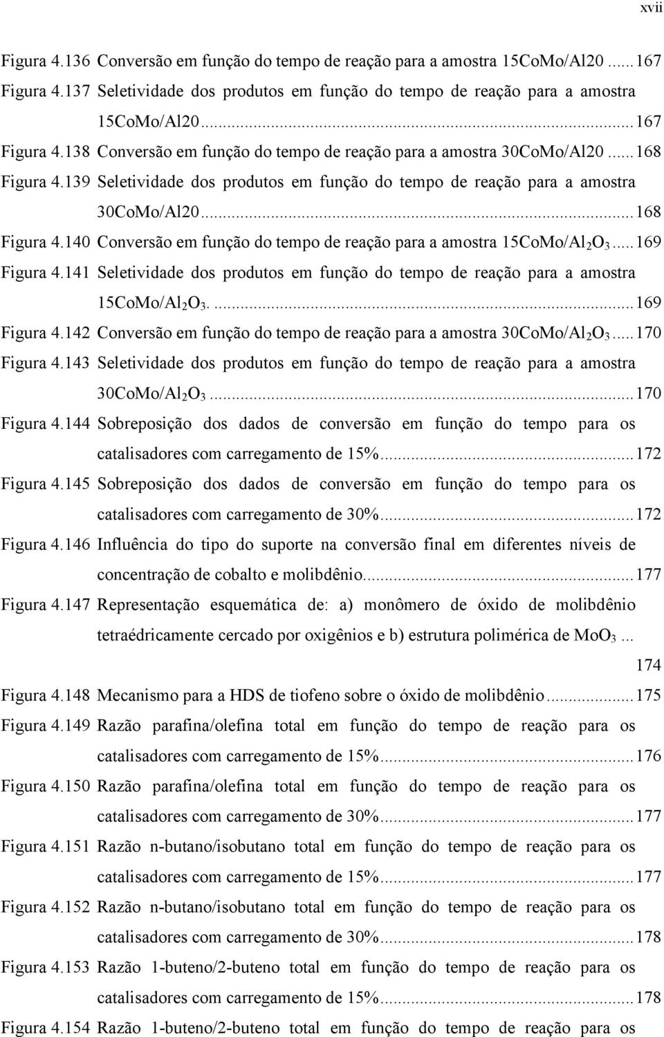 ..169 Figura 4.141 Seletividade dos produtos em função do tempo de reação para a amostra 15CoMo/Al 2 O 3....169 Figura 4.142 Conversão em função do tempo de reação para a amostra 30CoMo/Al 2 O 3.