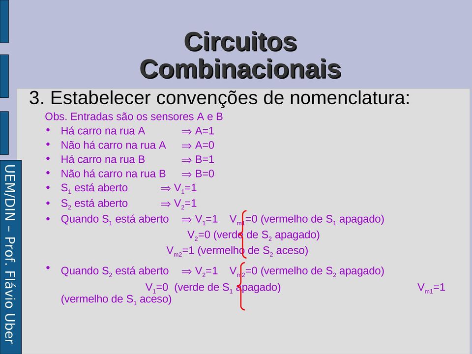 B=0 S 1 está aberto V 1 =1 S 2 está aberto V 2 =1 Quando S 1 está aberto V 1 =1 V m1 =0 (vermelho de S 1 apagado) V