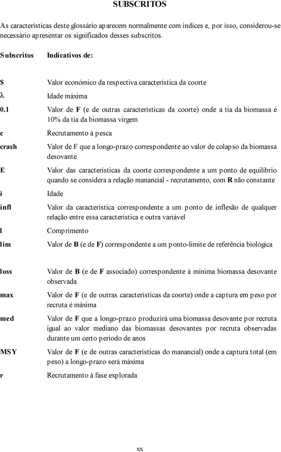 1 Valor de F (e de outras características da coorte) onde a tia da biomassa é 10% da tia da biomassa virgem c crash E i infl l lim Recrutamento à pesca Valor de F que a longo-prazo correspondente ao