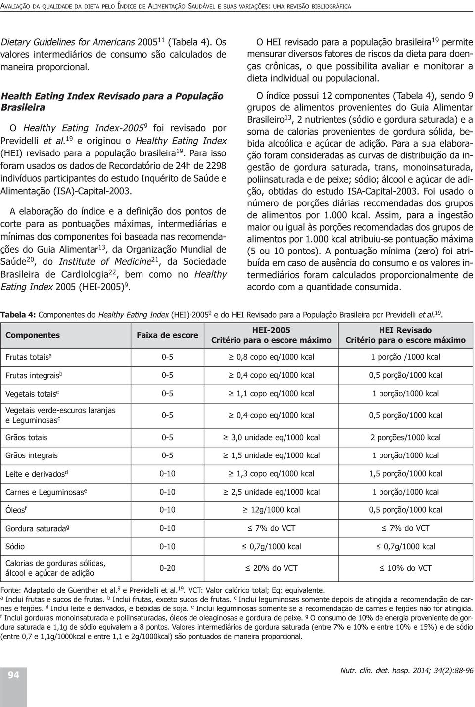 19 e originou o Healthy Eating Index (HEI) revisado para a população brasileira 19.