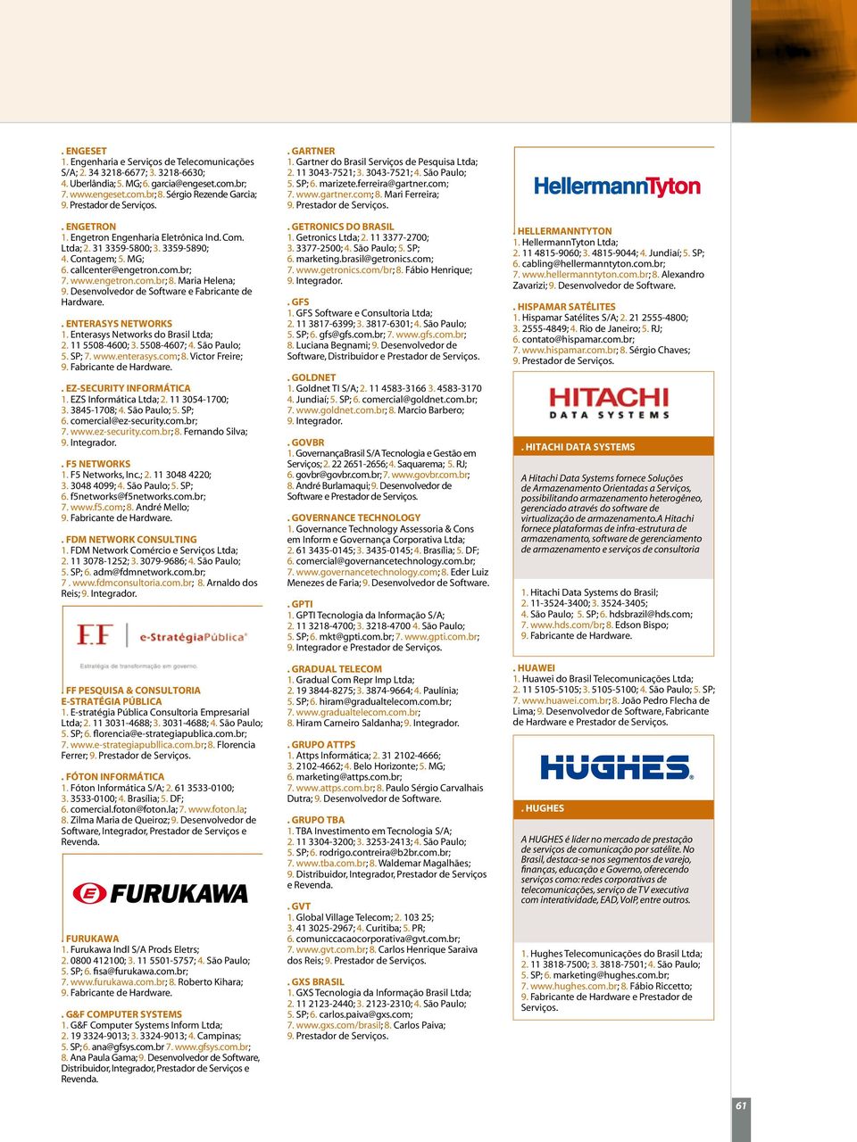 Desenvolvedor de Software e Fabricante de Hardware.. ENTERASYS NETWORKS 1. Enterasys Networks do Brasil Ltda; 2. 11 5508-4600; 3. 5508-4607; 4. São Paulo; 5. SP; 7. www.enterasys.com; 8.