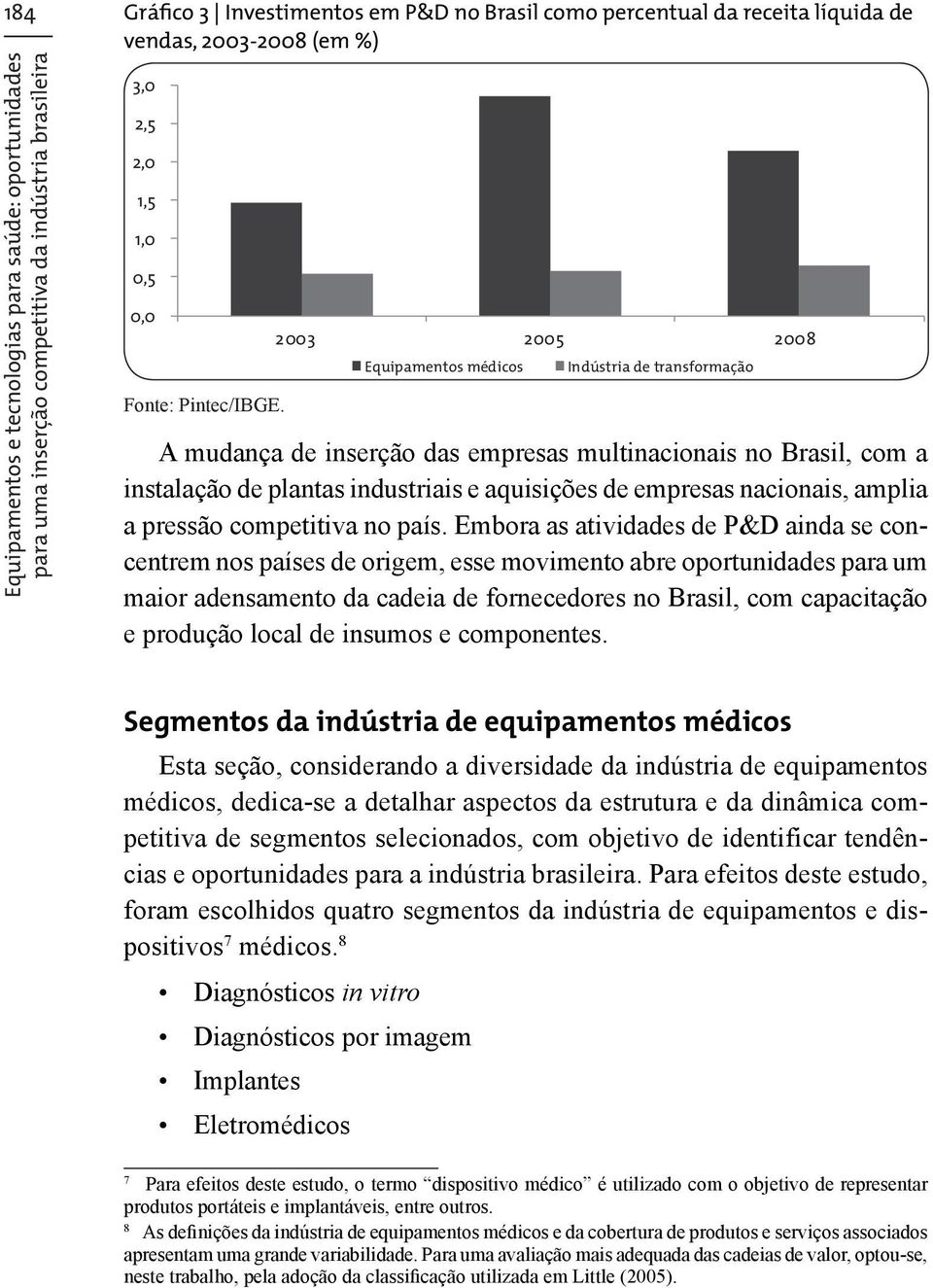 2003 2005 2008 Equipamentos médicos Indústria de transformação A mudança de inserção das empresas multinacionais no Brasil, com a instalação de plantas industriais e aquisições de empresas nacionais,