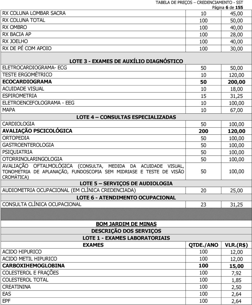 4 CONSULTAS ESPECIALIZADAS CARDIOLOGIA 50 100,00 AVALIAÇÃO PSCICOLÓGICA 200 120,00 ORTOPEDIA 50 100,00 GASTROENTEROLOGIA 50 100,00 PSIQUIATRIA 50 100,00 OTORRINOLARINGOLOGIA 50 100,00 AVALIAÇÃO