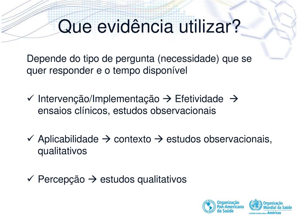 tempo disponível Intervenção/Implementação Efetividade ensaios