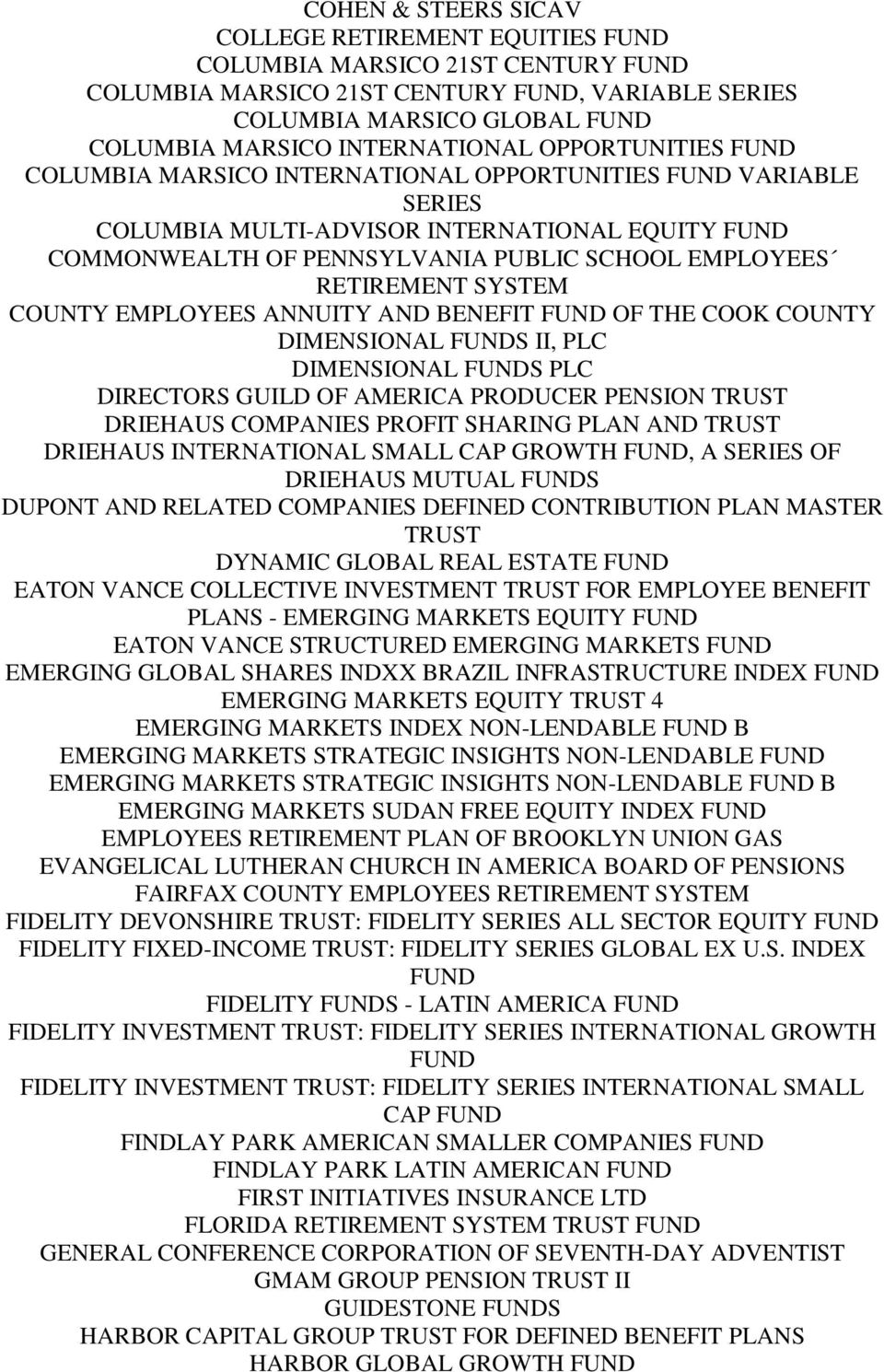 EMPLOYEES RETIREMENT SYSTEM COUNTY EMPLOYEES ANNUITY AND BENEFIT FUND OF THE COOK COUNTY DIMENSIONAL FUNDS II, PLC DIMENSIONAL FUNDS PLC DIRECTORS GUILD OF AMERICA PRODUCER PENSION TRUST DRIEHAUS